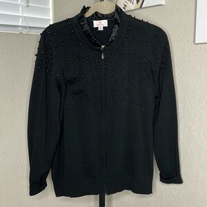 588 - Quacker Factory NWOT Black Beaded Cardigan/Jacket, Size Small